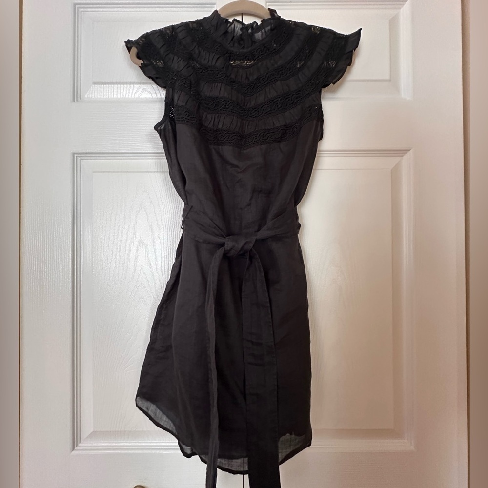 Frame Lace Inset Ruffle Mini Dress Noir - Picture 4 of 8